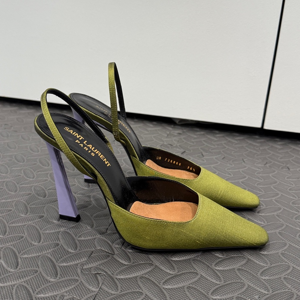 Saint Laurent Olive and Lavender Slingback Heels